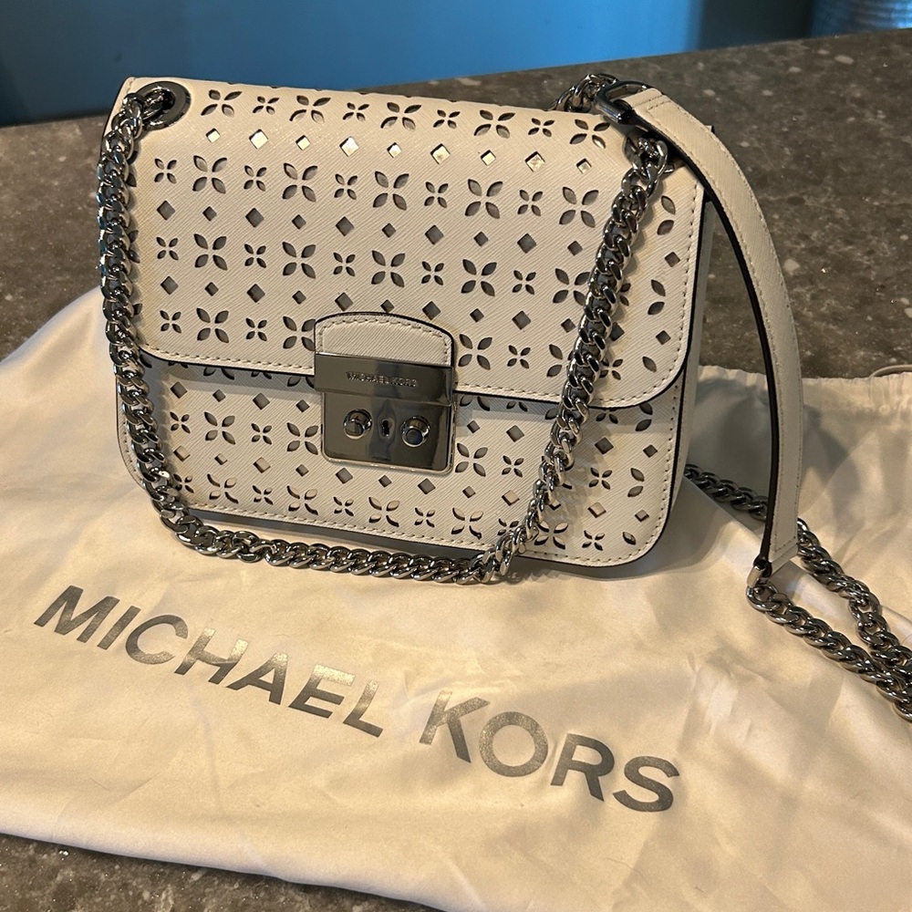 Michael Kors White Perforated Chain Crossbody